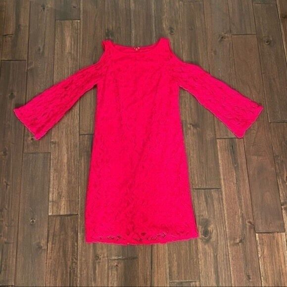 Adrianna Papell Red Lace Cold Shoulder Dress 2 - Picture 1 of 5